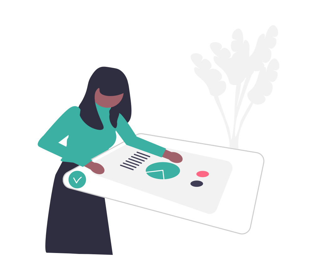 Illustration representing a woman choosing software.
