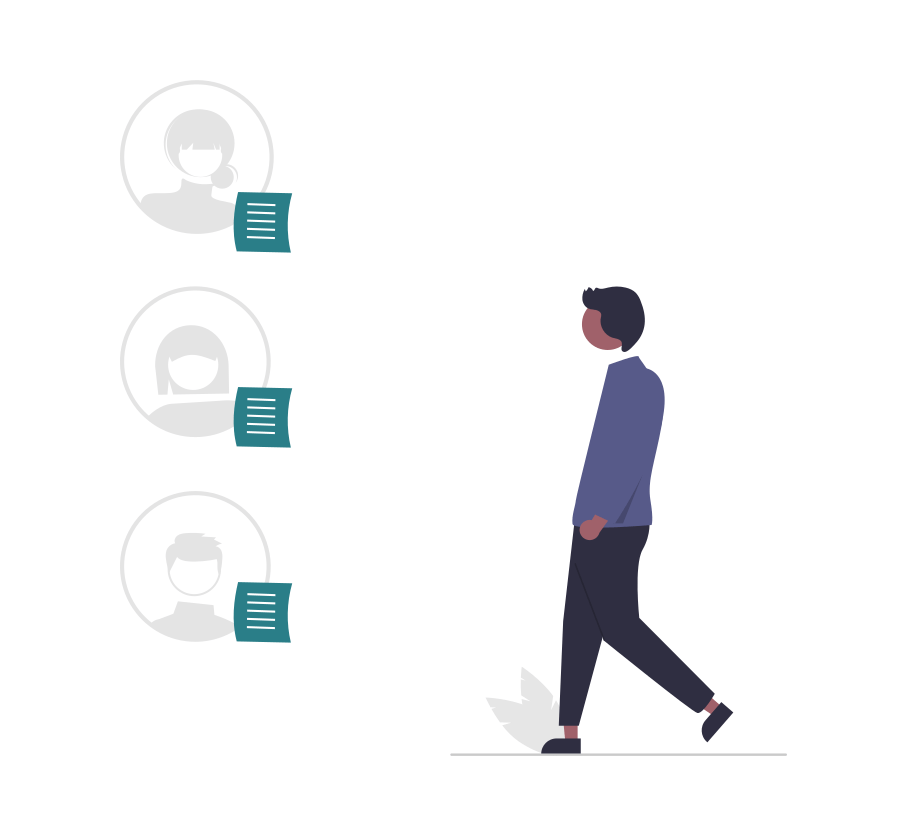 Illustration of a person approaching three different user profiles.