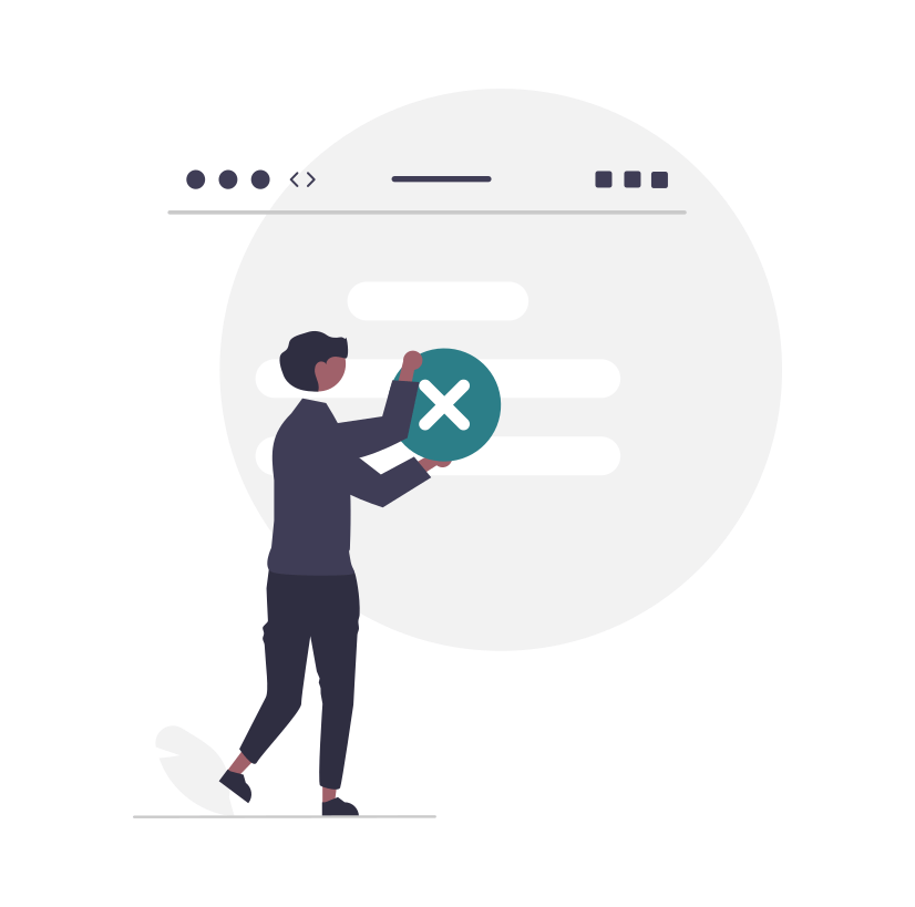 Illustration showing a person with a cross inside a user interface.