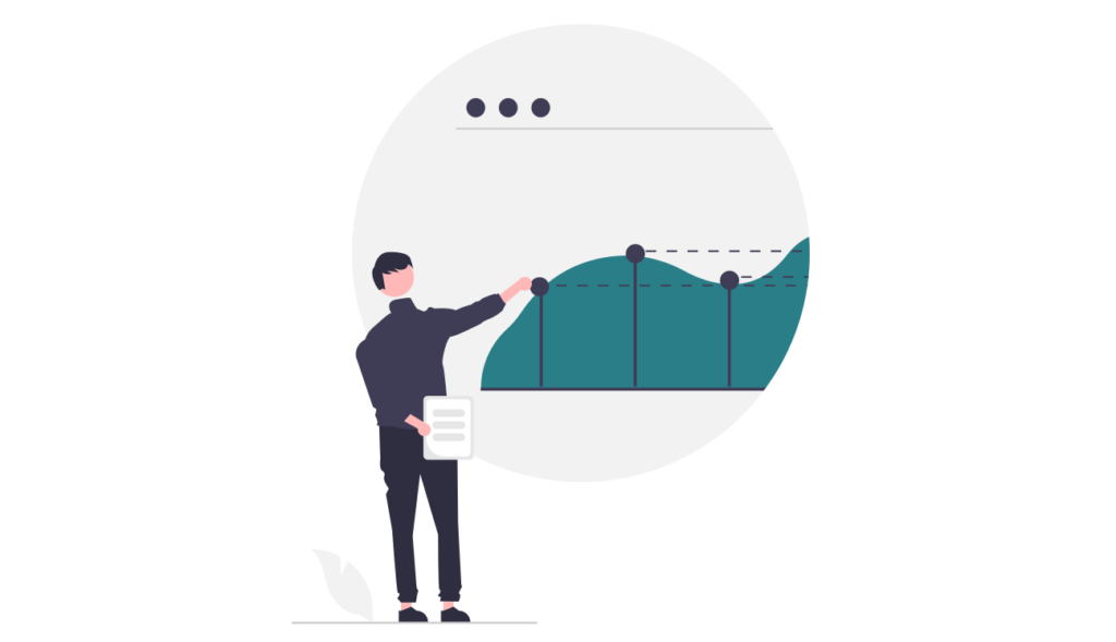 Illustration showing a person in front of a graph.