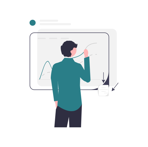 An illustration showing a person standing in front of a chart on an interactive board