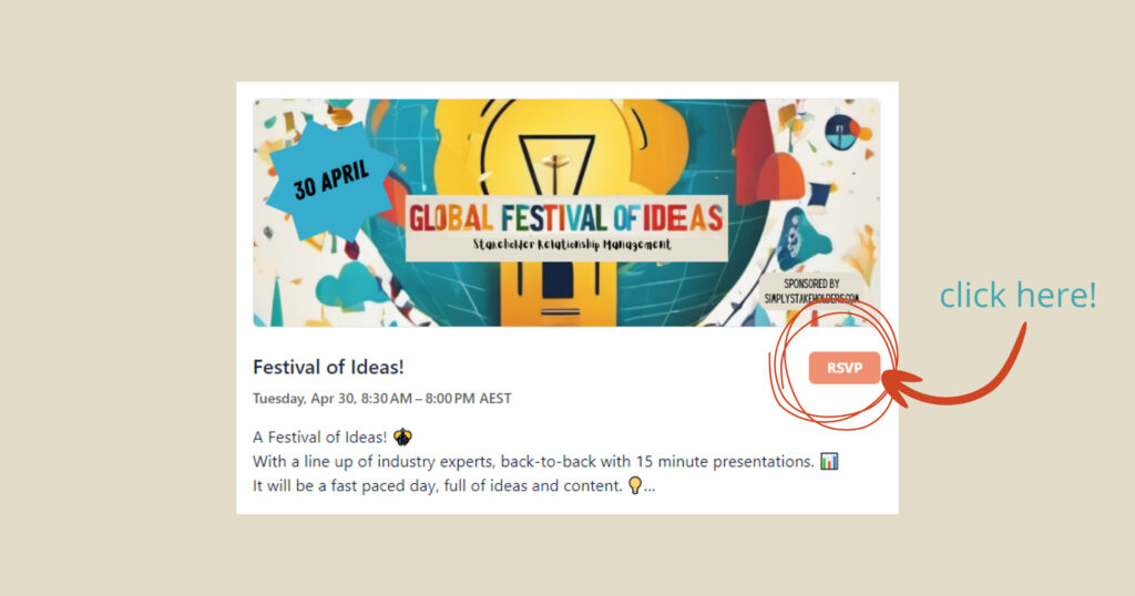 Screenshot of the event listing for the Festival of Ideas showing how to RSVP.