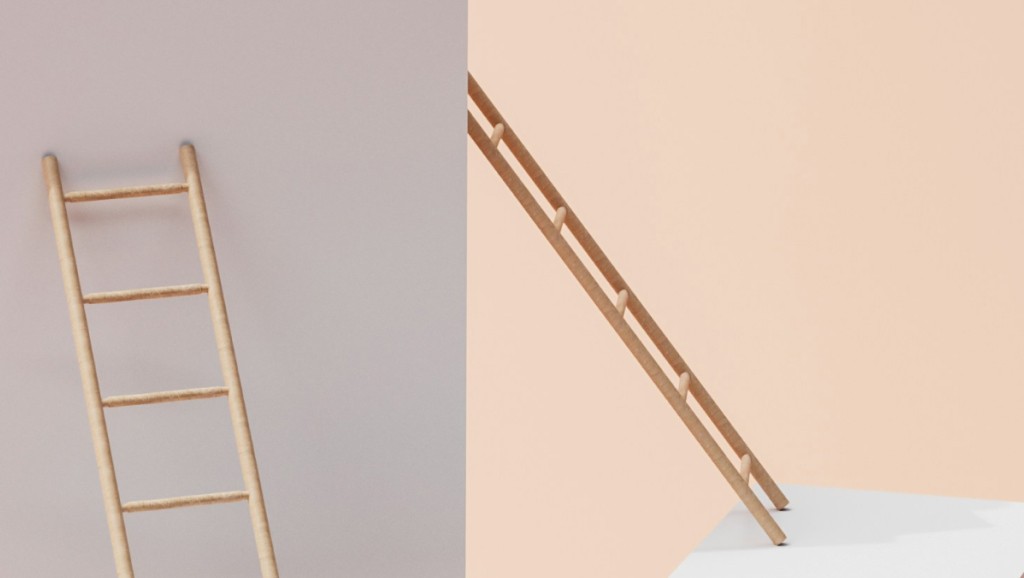 Photos of wooden ladders.