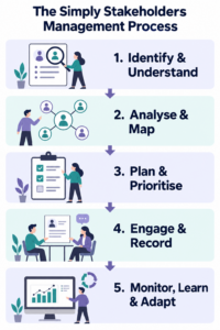 Infographic showing the steps in stakeholder management