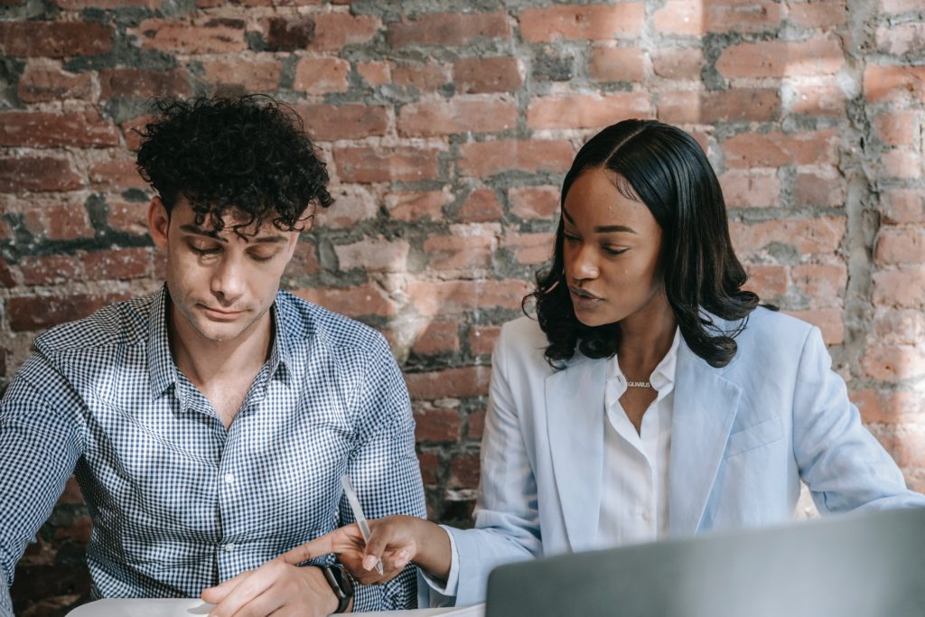 Colleagues in discussion.