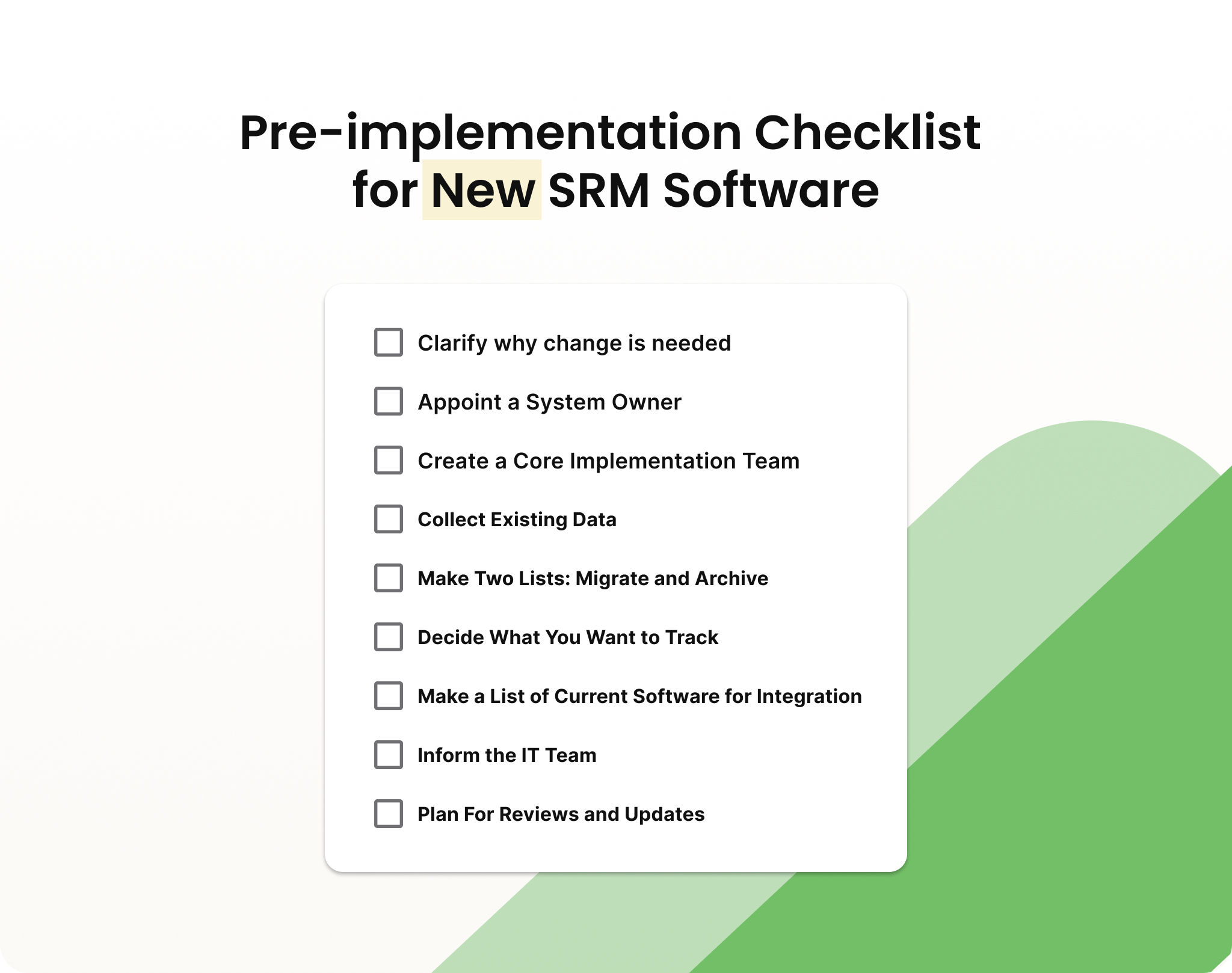 Free pre-implementation checklist for new SRM software