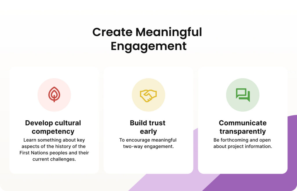 Infographic with tips for creating meaningful engagement with First Nations stakeholders.