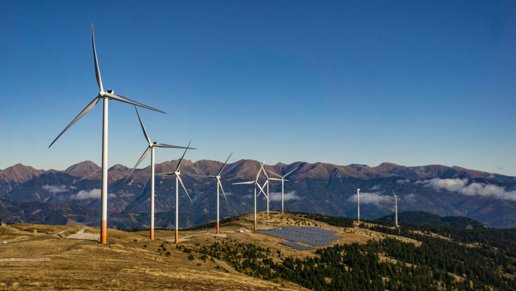 Wind farm in natural landscape to represent infrastructure on Native Title land.
