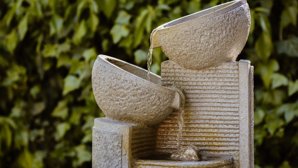 A garden water feature to represent the waterfall stakeholder engagement process.